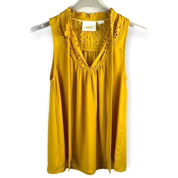 Anthropologie Tops - Anthropologie Maeve Mustard Yellow Laser Cut Sleeveless Blouse Size 0